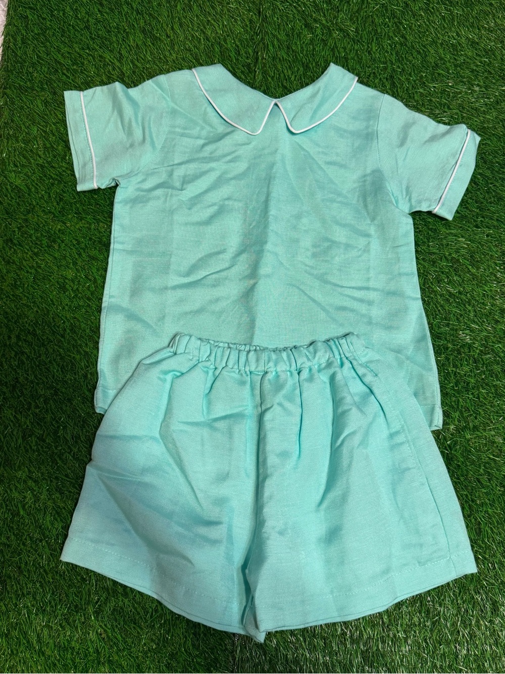 Kids Mint Green Short Set - Classic Collar